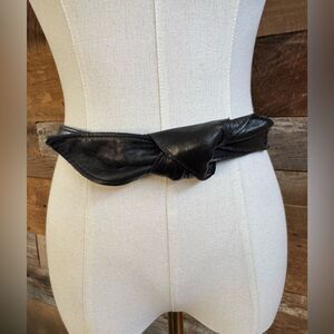 Nikki Jaffa Black Leather Belt w/ Knotted Detail & Snap Closure